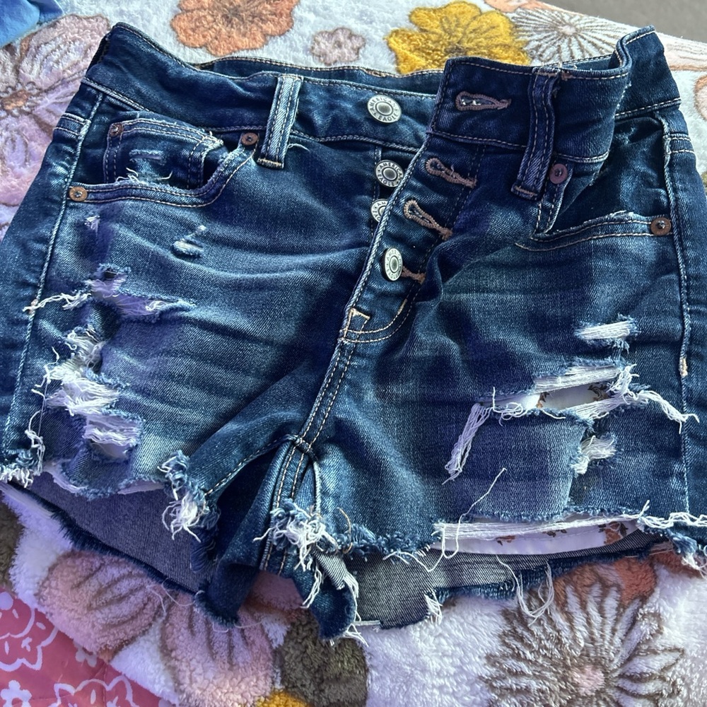 American Eagle Outfitters Dark Blue Distressed Jean Shorts